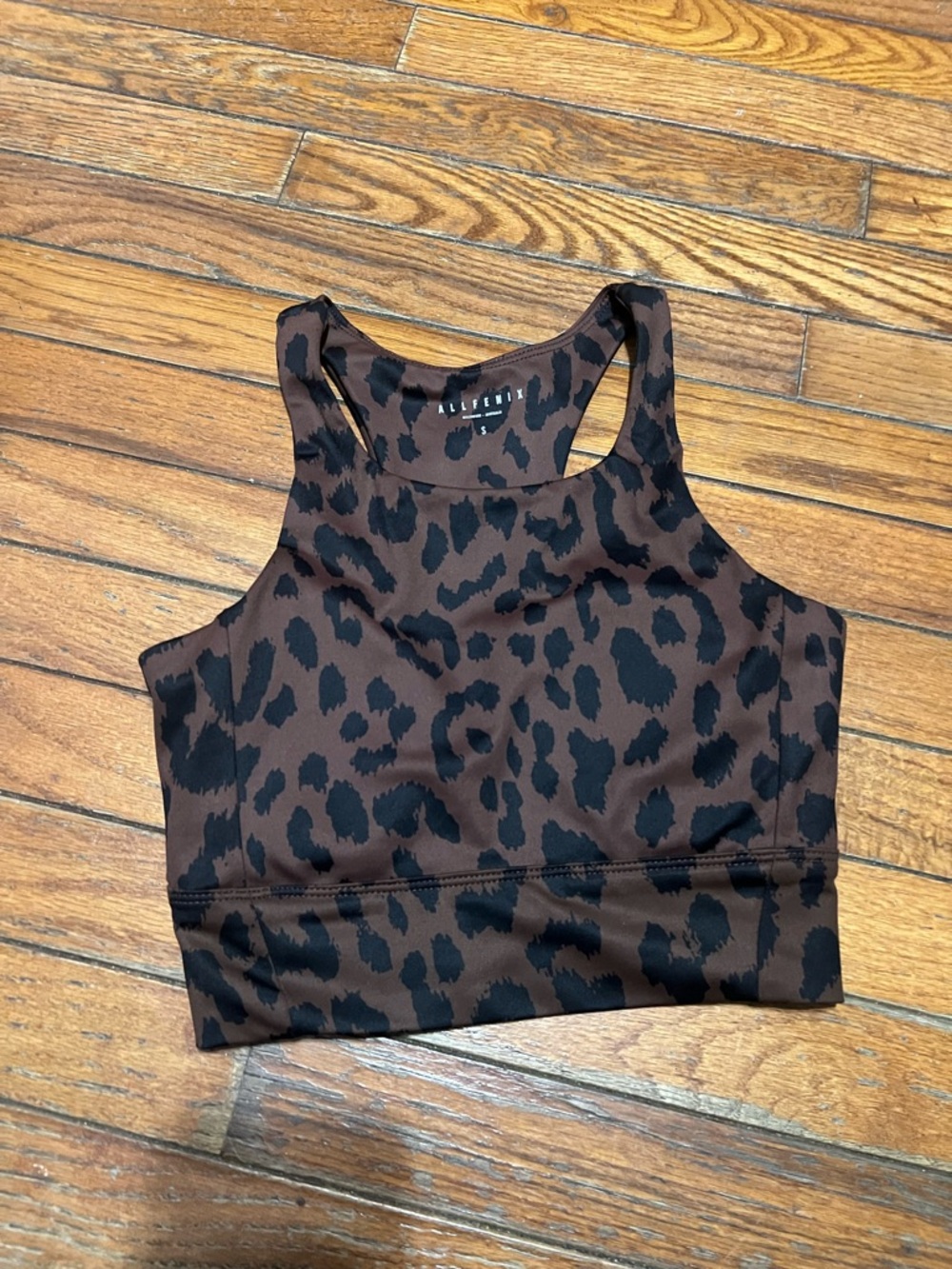 Leopard-Print High Neck Cropped Sports Bra - Brown/Black